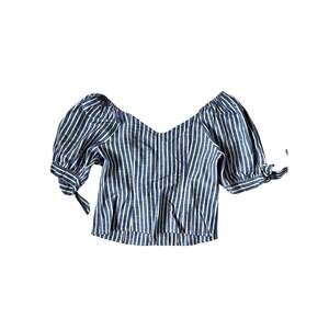 1.STATE Striped Puff Sleeve Crop Top in Blue & White Small